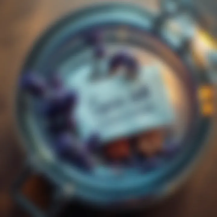 A folded card with a name written on it, placed inside a spice jar filled with lavender and water, evoking a dream about an old friend.