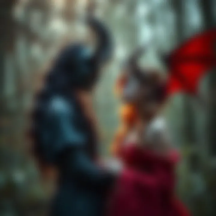 A woman meets a satyr-like devil in a beautiful forest, sharing a moment of connection and understanding.