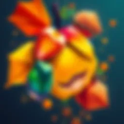 A colorful drawing of an imaginative fruit inspired by a dream, featuring unique shapes and vibrant colors.