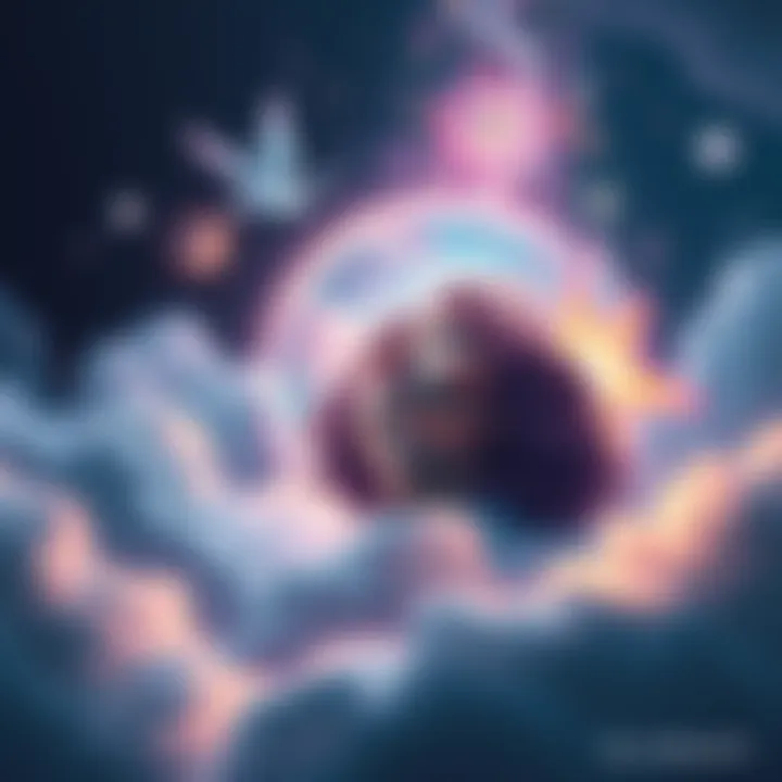 A person dreaming, surrounded by clouds and fantasy elements symbolizing the name Blowort and character Isabela.