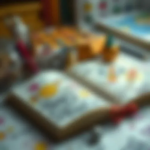A dream journal open with colorful doodles and sketches of Hogwarts and delicious food.