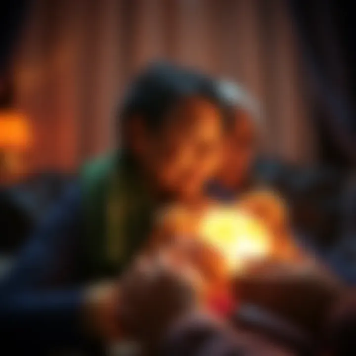 A warm scene depicting a person sharing a comforting moment with a glowing image of their grandmother, symbolizing love and connection beyond life.
