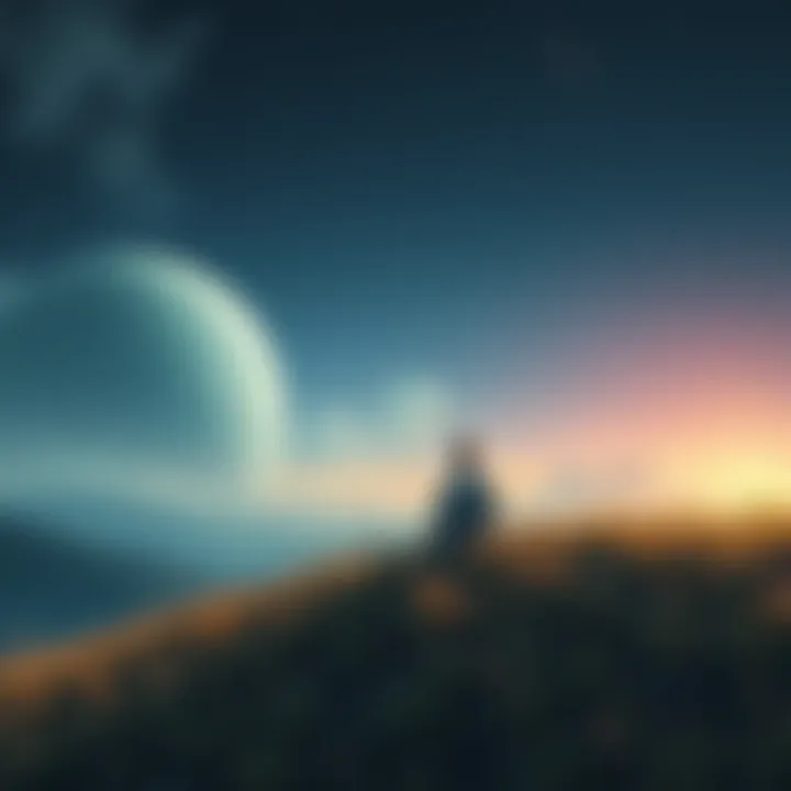 A soft, dream-like scene showing a person sitting on a grassy hill, gazing at the stars while thinking of a loved one who has passed away.