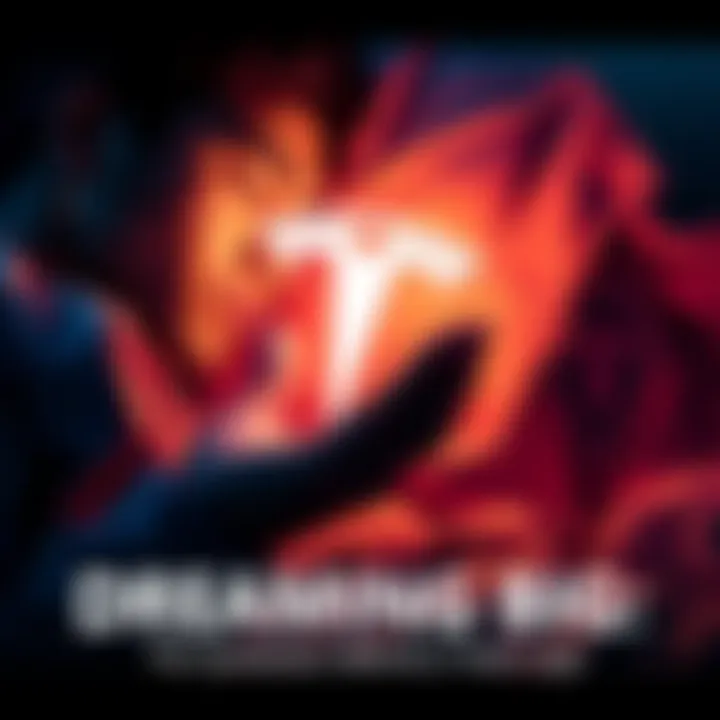 A person holding a glowing Tesla logo in their hand while sleeping, symbolizing ambition and aspirations