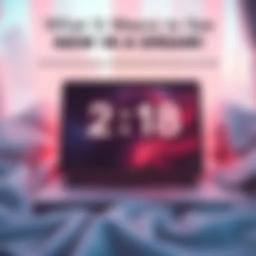 A laptop screen displaying the time 2:18 in a dream setting with soft colors