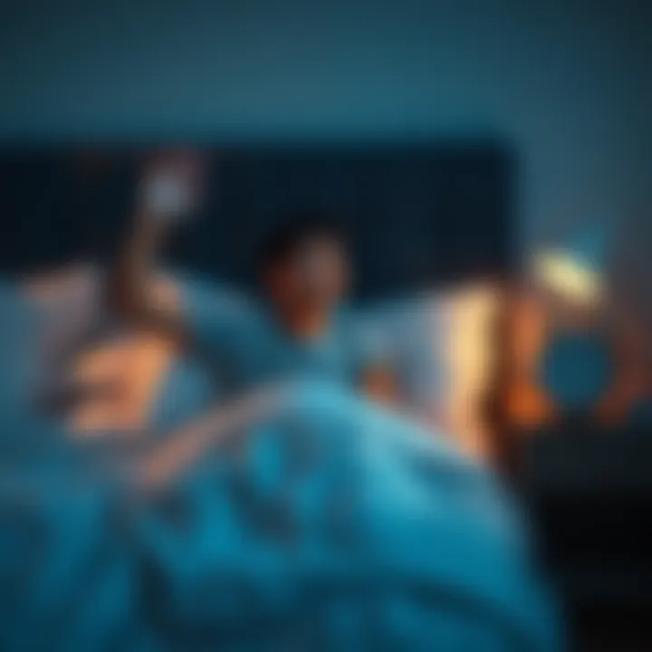 A person sitting up in bed, looking shocked after a vivid dream about a family member's cancer diagnosis, with a nightstand holding a clock showing early morning hours.
