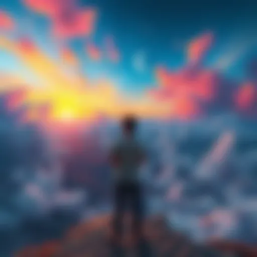 A person standing at the edge of a vibrant dream world, looking towards fantastical landscapes and colorful skies that represent different experiences of dreaming and shifting.