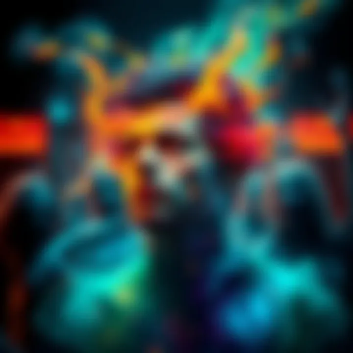 A person surrounded by an imaginary color 'chantile', depicting a dream state. In the background, shadows of zombies and elements representing family loss.