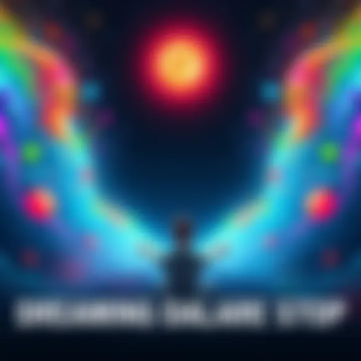 Dreaming in the Void A person meditating in a dark space, surrounded by colorful dream-like shapes and symbols, representing vivid dreams and clarity.