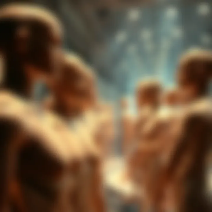 A scene depicting a dream with mannequins in a surreal setting, highlighting their lifelike appearance and absence of real people.