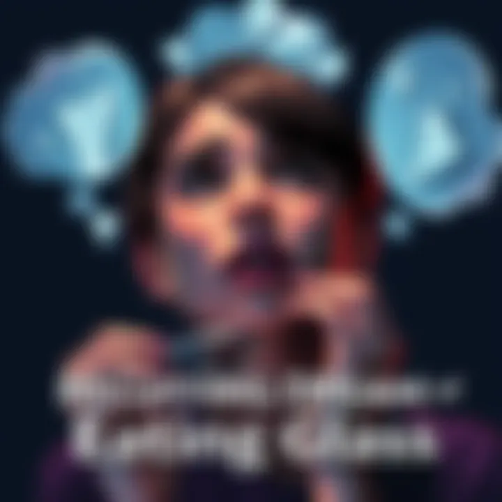 A person looking distressed while dreaming about eating glass, with shards depicted in thought bubbles