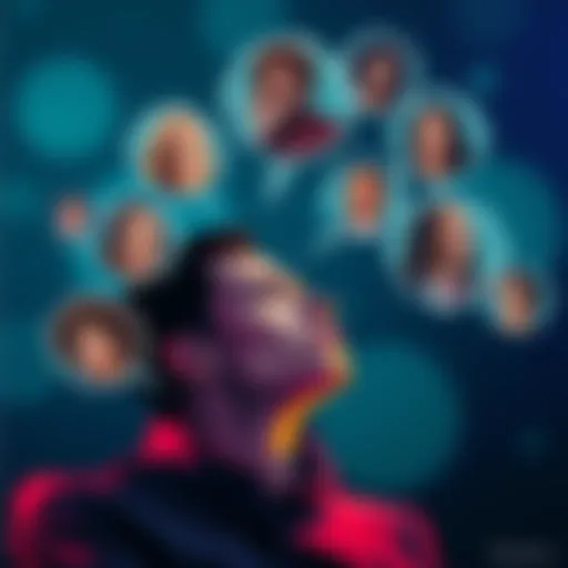 A person dreaming of a celebrity with thought bubbles showing various famous faces.
