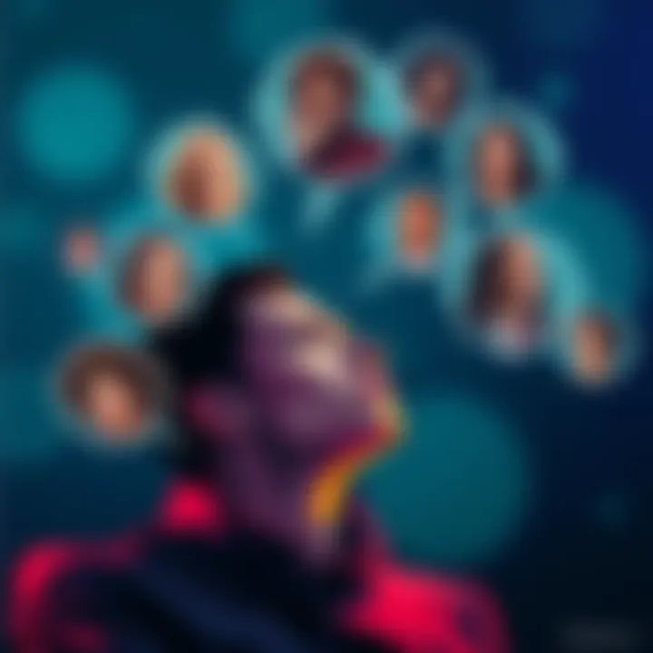 A person dreaming of a celebrity with thought bubbles showing various famous faces.