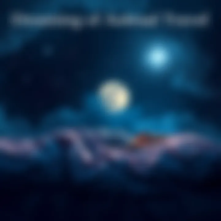 A person floating above their sleeping body in a serene night sky, surrounded by stars and a glowing moon, symbolizing a dream or out of body experience.