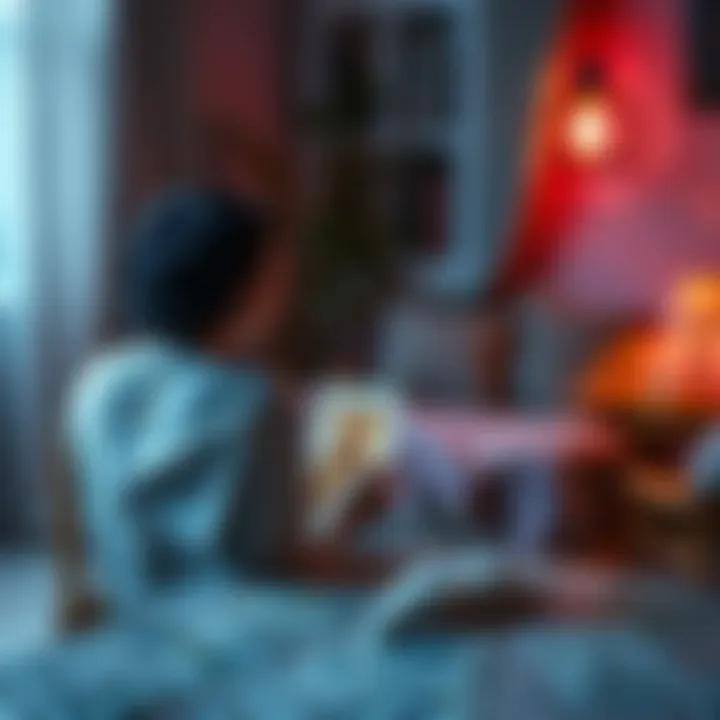 A person sitting in a cozy room, looking at a photo of their deceased cat, Taiga, with tarot cards spread out on a table nearby.