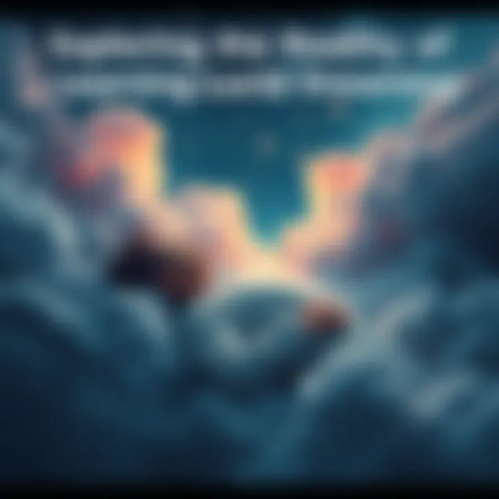 A person sleeping peacefully with dreamy clouds and stars surrounding them, depicting lucid dreaming.