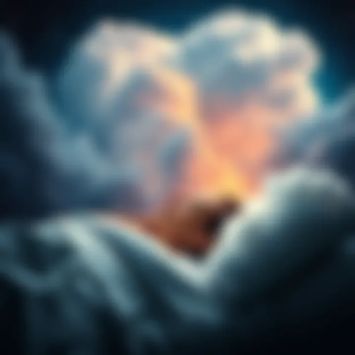 A surreal image showing a person sleeping with overlapping dream clouds, illustrating multiple dream layers.