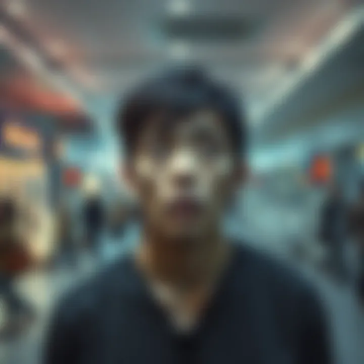 A person looks anxious in a crowded mall and a small bathroom, representing dream themes of claustrophobia and anxiety.