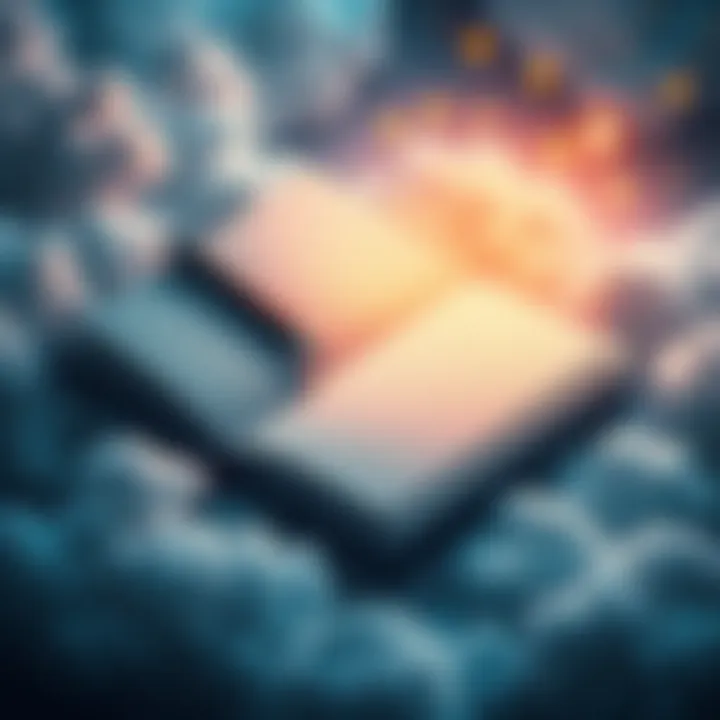 Dreams to Stories An open notebook with a pen, surrounded by dream-related symbols like clouds and stars, representing ideas being turned into stories.