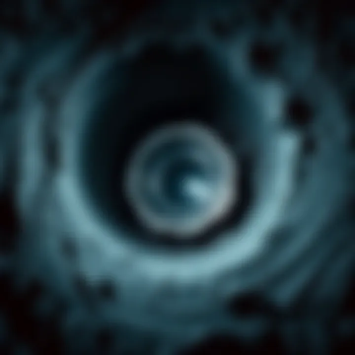 A close-up view of a drilled hole showing a shiny metal cylinder inside it, surrounded by soil and debris from the excavation.