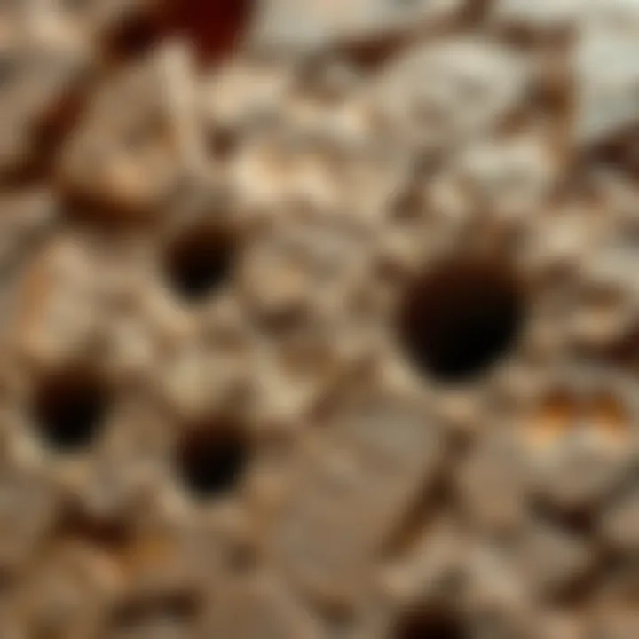 A close-up view of ancient core drill holes in granite at the Giza site, showcasing precision and craftsmanship