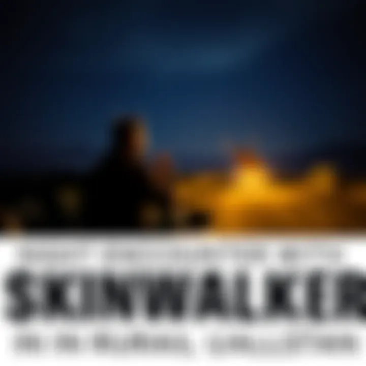 A driver stands next to their car on a dark road in rural Utah, looking surprised at a creature resembling a man with elk features in the distance.