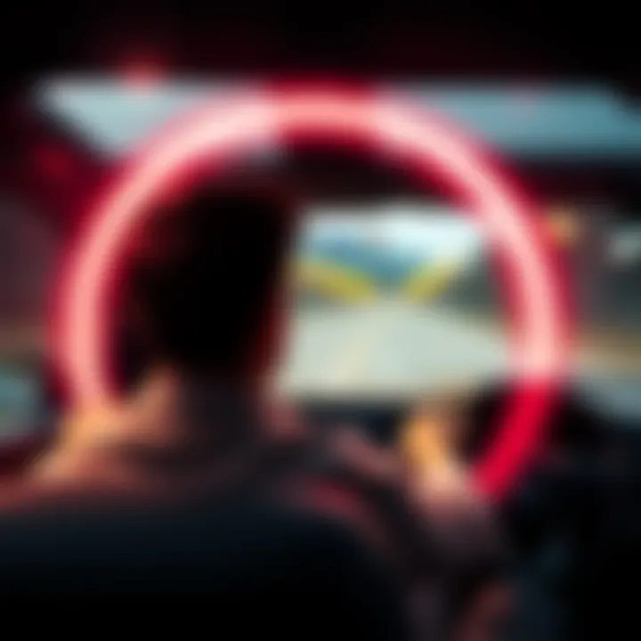 Person driving in circles A person sitting in a car looking confused while driving in a circular road with a blurred background