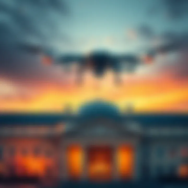 Drone Over German Government Building An unmanned drone flying above a government building in Germany, highlighting security concerns over sensitive sites.