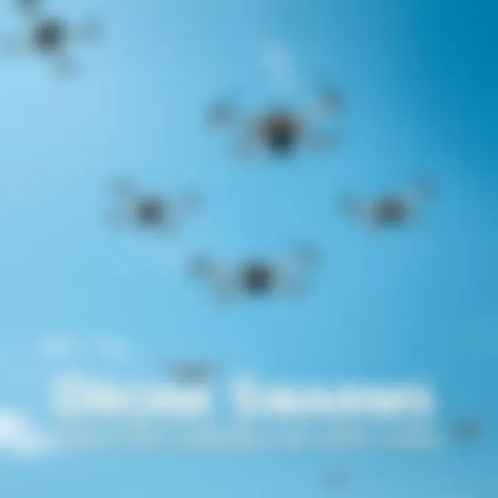 A group of drones flying together in a clear blue sky during the day.