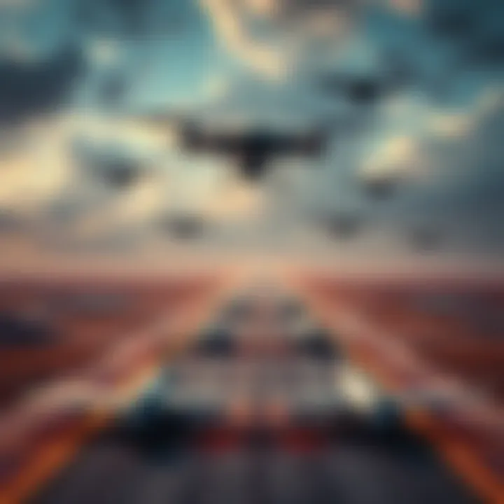 Unauthorized drones flying above a US Air Force base with B-52 bombers parked on the runway