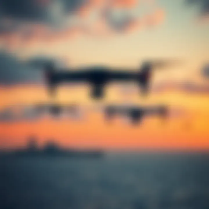 Multiple drones flying above the Île Longue naval base that stores nuclear submarines, with security forces on alert.