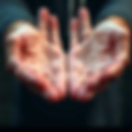 Close-up of a person's dry hands displaying palm lines, emphasizing the theme of palm reading and skin health.