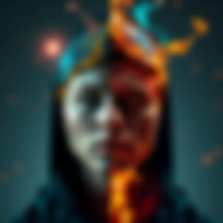 Two Realities Concept A visual representation of a person experiencing two distinct realities at once, with contrasting elements in each reality.