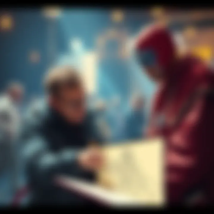 Duke Dantalion receiving a drawing from an artist during a public event, showing appreciation and gratitude