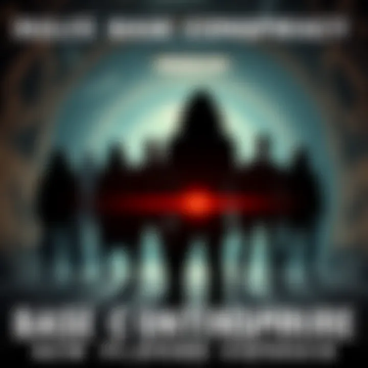 Dulce Base Conspiracy Key Figures A group of silhouetted figures standing together, hinting at secrecy, with an underground facility entrance in the background.