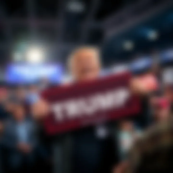 Duncan smiling and holding a sign with Trump's name at a rally