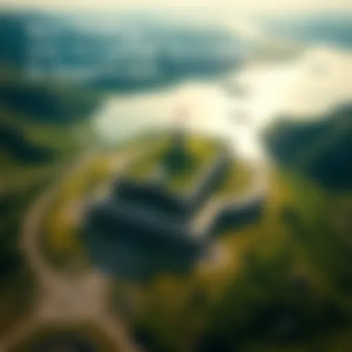 Aerial view of the Durupınar Anomaly in Turkey, resembling a boat structure, surrounded by greenery and rugged terrain.