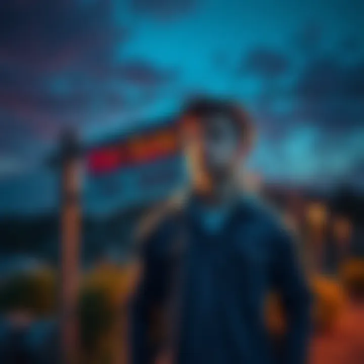 Dustin stands in front of a 'For Sale' sign, looking contemplative about his decision to sell his claim.