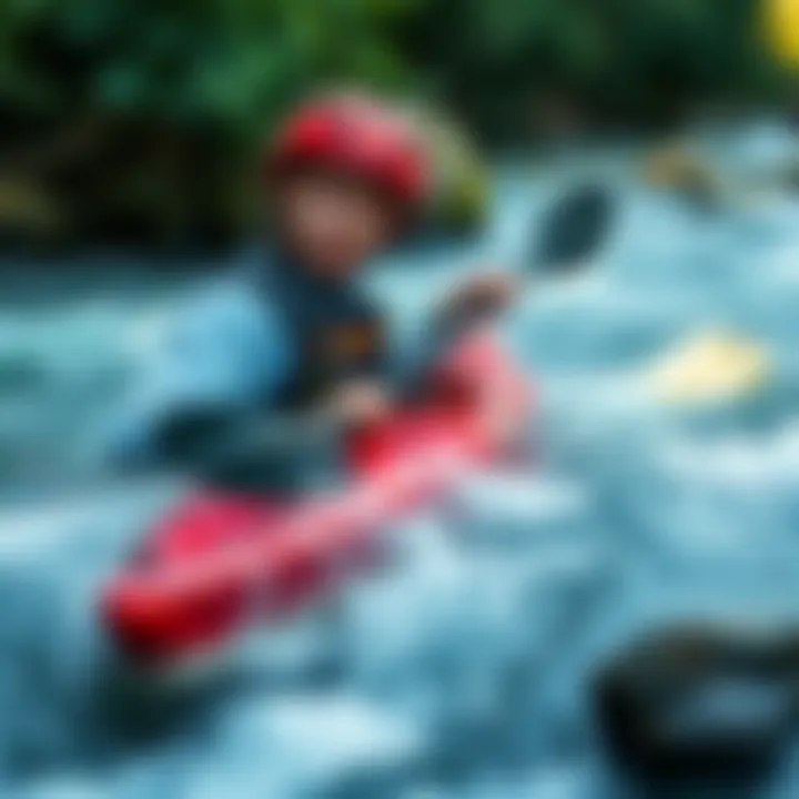 Dustin kayaking on a creek with his new gear, surrounded by flowing water and greenery