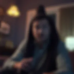 Dusty Dial appears tense as he sits in a dimly lit room, expressing his fears of a haunting presence. A shadowy figure looms in the background, hinting at his unsettling experiences.