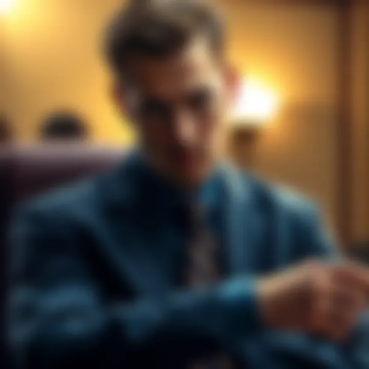 Dylan Borland, an expert in military intelligence, preparing for a hearing, showing determination and focus