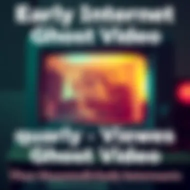 Early Internet Ghost Video A classic ghost video scene with an eerie figure appearing in an old video frame on a computer screen.