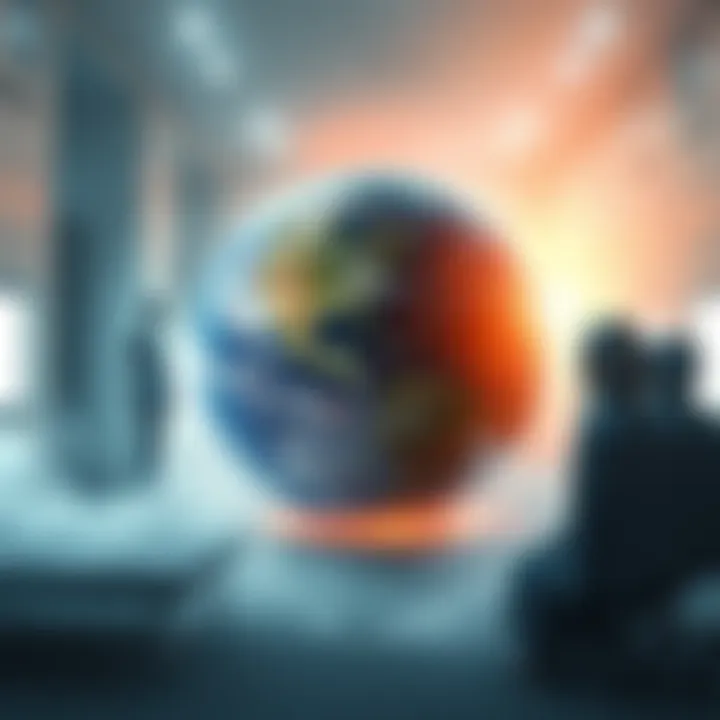 A depiction of Earth surrounded by advanced beings in a serene environment, resembling a care facility setting.