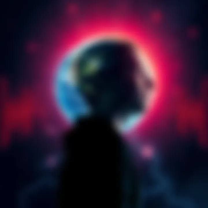 Visual representation of Earth's frequencies with a silhouette of a person experiencing insomnia and ringing ears.
