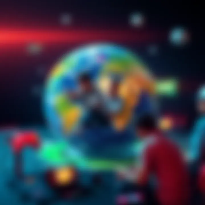 A view of Earth resembling a gaming platform with players engaging in various activities as if they were in a video game.