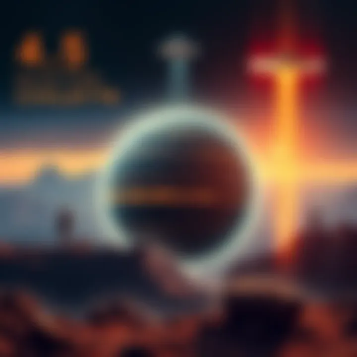 A visual representation of Earth with layers depicting its 4.5 billion year history, alongside symbols of human civilization, UFOs, and alien artifacts in the foreground.