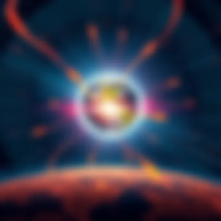 Illustration of Earth's magnetic field with arrows showing rapid changes and reversals affecting the planet's atmosphere.