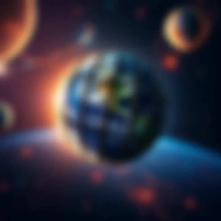 Earth as a Prison Planet A visual representation of Earth surrounded by cosmic barriers, symbolizing the idea of human souls being trapped, with celestial elements in the background.