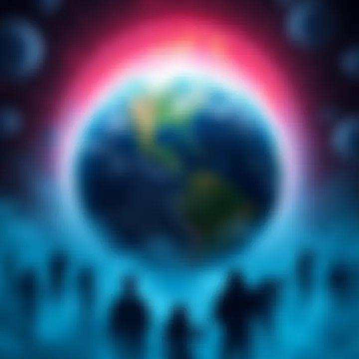 Earth with Human Silhouettes A visual representation of Earth surrounded by ghostly human silhouettes symbolizing the soul trap theory.