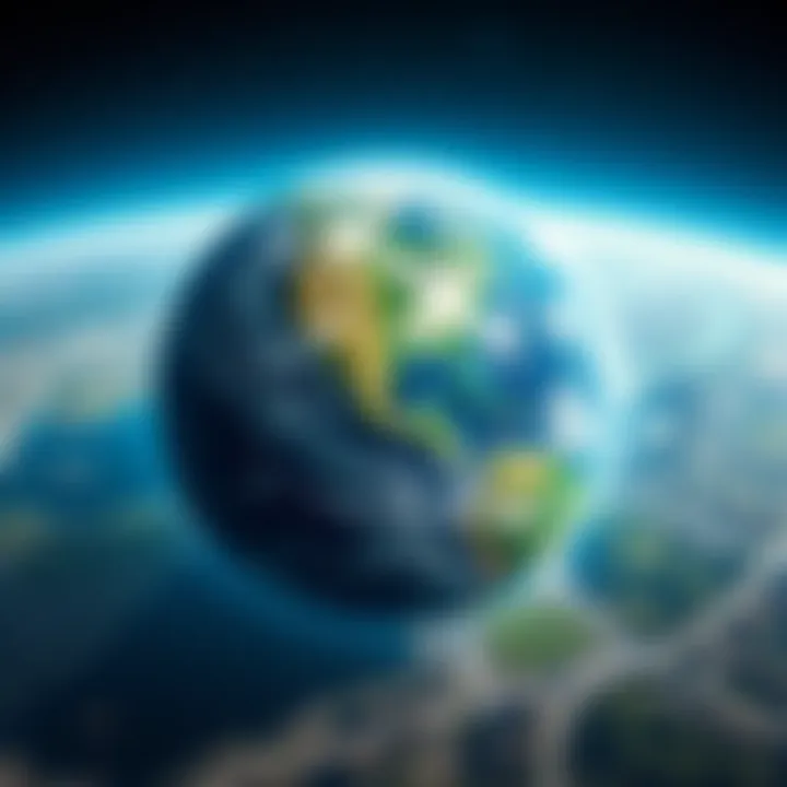 A view of Earth showing a thriving environment with lots of greenery and less urban development, representing a sustainable future with 4 billion people.